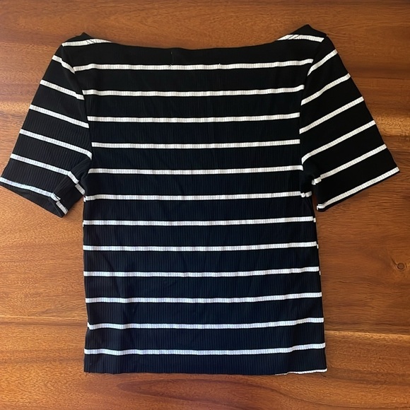 Project Social T Urban Outfitters Black White Stripe Ribbed Boat Neck T-Shirt M - Picture 4 of 5